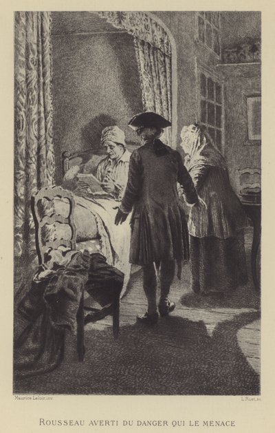Rousseau advertido del peligro que le amenaza (grabado) de Maurice Leloir