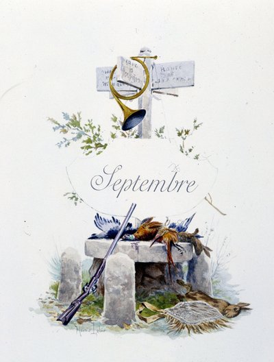 Septiembre “La Chanson du mois” de Jérôme Doucet, ilustración - Maurice Leloir, ed. Reims 1904. L. Michaud de Maurice Leloir
