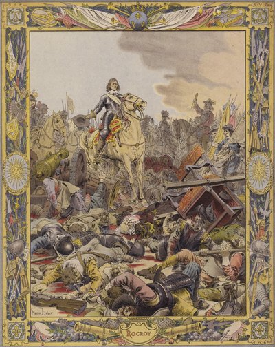 La Batalla de Rocroy, el Duque de Enghien saludando el cuerpo del Conde de Fontaine de Maurice Leloir