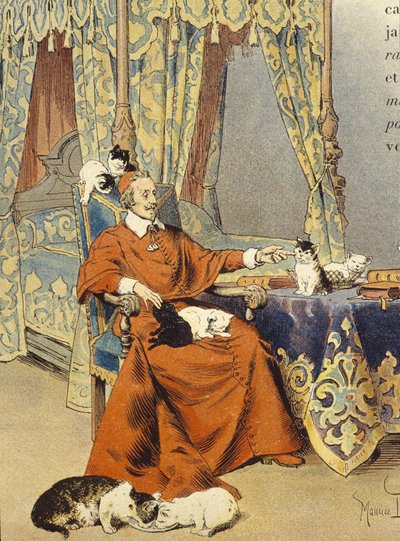 El Cardenal juega con sus gatos que amaba particularmente - en “Richelieu” por Maurice Leloir, principios del siglo XX de Maurice Leloir