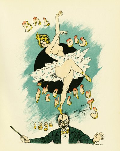 Cartel para el baile de los incoherentes, baile organizado entre 1885 y 1896 en París en el marco del movimiento artístico lanzado por Jules Levy en 1882, las artes incoherentes, Ilustración en litografía de Maurice Neumont (1868-1930), que muestra una bai de Maurice Louis Henri Neumont