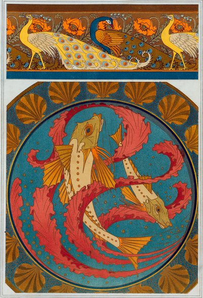 Diseños para el borde de pavo real y amapola de Maurice Pillard Verneuil