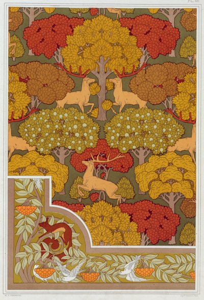 Diseños para papel pintado y cenefa de papel pintado "Ciervo en los árboles" y "Ardilla con pájaros y fresno de montaña" de 
