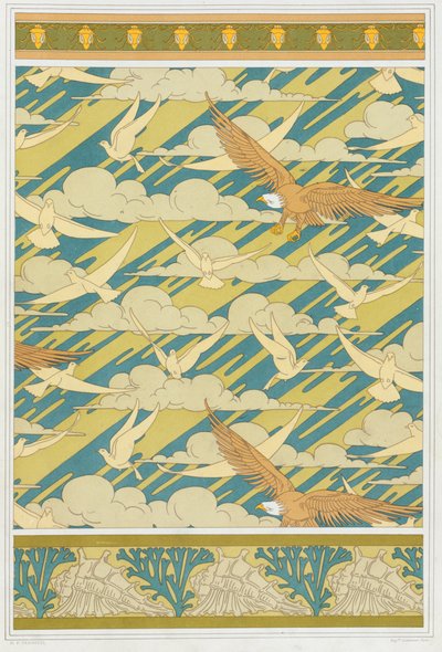 Diseños para borde de papel tapiz Chinche de calabaza, pub. 1897 de Maurice Pillard Verneuil