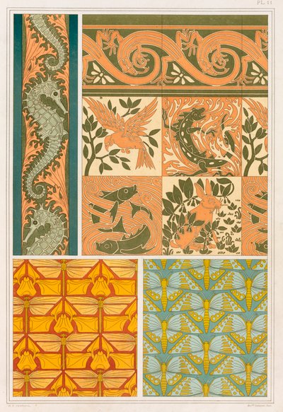 Diseños para bordes de papel tapiz y azulejos cerámicos, pub. 1897 de Maurice Pillard Verneuil
