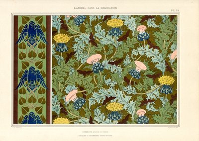 Ornamentación de cardos con insectos y cuervos (litografía) de Maurice Pillard Verneuil