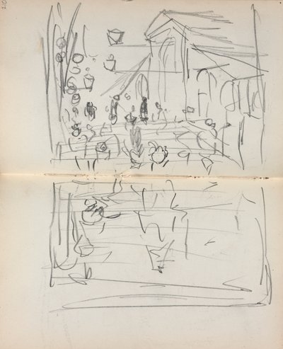 Cuaderno de bocetos italiano: Puente con figuras (páginas 209 y 210) de Maurice Prendergast