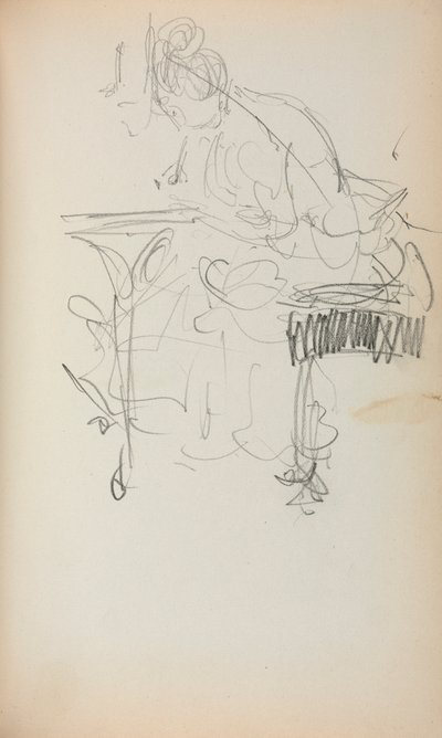Cuaderno de bocetos italiano: Mujer sentada cosiendo (página 153) de Maurice Prendergast