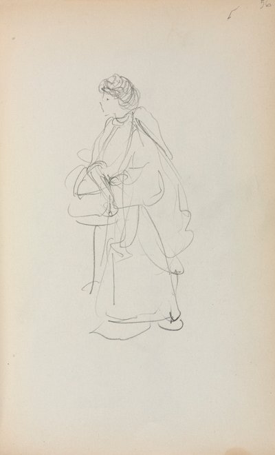 Cuaderno de bocetos italiano: Mujer de pie con una cartera en la mano (página 56) de Maurice Prendergast