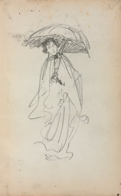 Cuaderno de bocetos italiano: Mujer de pie con sombrilla (página 259) de Maurice Prendergast