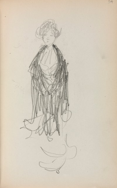 Cuaderno de bocetos italiano: Mujer de pie con chal (página 54) de Maurice Prendergast