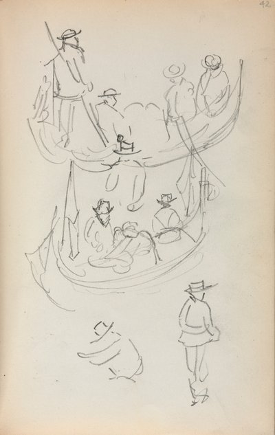 Cuaderno de bocetos italiano: Dos góndolas con figuras de Maurice Prendergast
