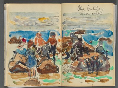 Libro de bocetos - The Granite Shore Hotel, Rockport, página 034 y 35: Niños en la playa de Maurice Prendergast
