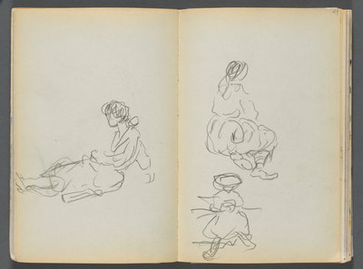 Sketchbook- The Granite Shore Hotel, Rockport, página 048 y 49: Figuras femeninas sentadas de Maurice Prendergast