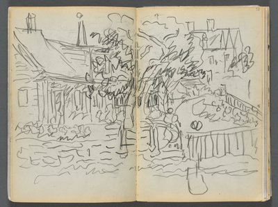 Libro de bocetos- The Granite Shore Hotel, Rockport, página 052 y 53: Casas y jardines de Maurice Prendergast