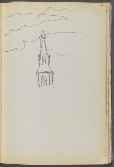 Libro de bocetos- The Granite Shore Hotel, Rockport, página 061: Aguja de Iglesia con Cielo de Maurice Prendergast