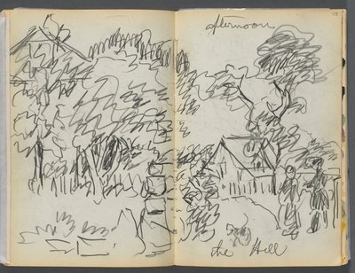 Sketchbook- The Granite Shore Hotel, Rockport, página 104- 105: "Tarde , la colina" de Maurice Prendergast
