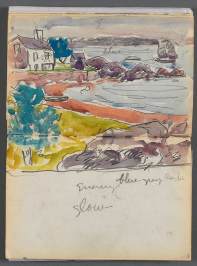 Sketchbook- The Granite Shore Hotel, Rockport, página 138 y 139: "Evening Glow" (Resplandor nocturno) de Maurice Prendergast