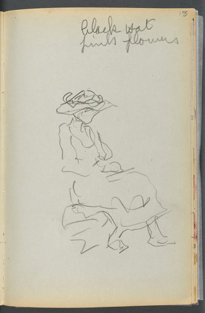 Sketchbook- The Granite Shore Hotel, Rockport, página 155: Mujer sentada con notas de Maurice Prendergast