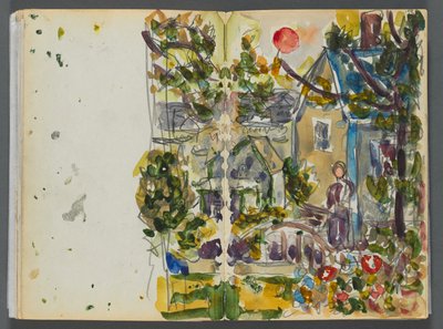 Libro de bocetos- The Granite Shore Hotel, Rockport, página 158 y 159: Casa y Jardín de Maurice Prendergast