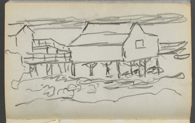 Cuaderno de bocetos, The Dells, N° 127, página 014: Casa en un muelle de Maurice Prendergast