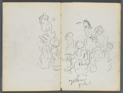 Sketchbook, The Dells, N° 127, página 074  75: Figuras con anotaciones en color de Maurice Prendergast