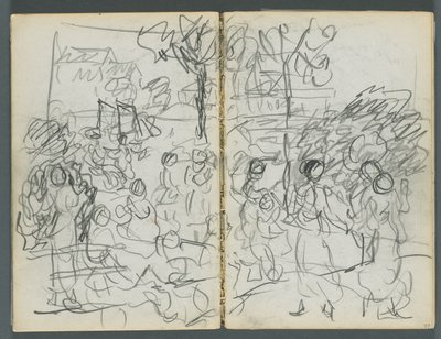 Cuaderno de bocetos, The Dells, N° 127, página 076 y 77: Figuras en un paisaje de Maurice Prendergast