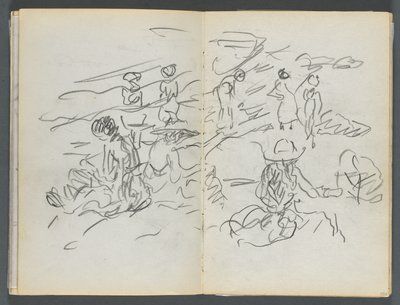 Cuaderno de bocetos, The Dells, N° 127, página 100 y 101: Figuras en una playa de Maurice Prendergast