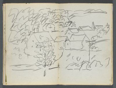 Cuaderno de bocetos, The Dells, N° 127, página 108 y 109: Paisaje con casas de Maurice Prendergast