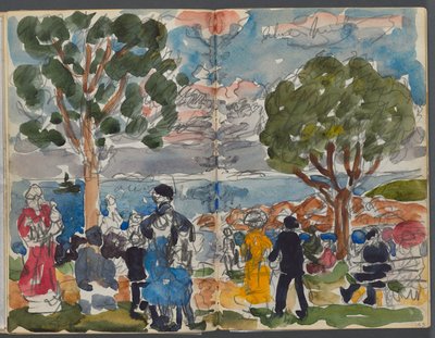 Cuaderno de bocetos, The Dells, N° 127, página 142  143: Figuras en una costa de Maurice Prendergast