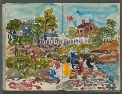 Skizzenbuch, The Dells, Nr. 127, Seite 156 & 157: Küstenlandschaft mit Figuren de Maurice Prendergast