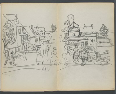 Cuaderno de bocetos, The Dells, N° 127, página 174 y 175: Pueblo con casas y carretera de Maurice Prendergast