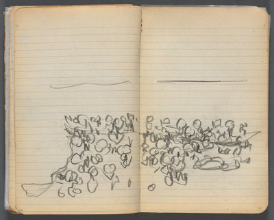Cuaderno de bocetos, página 044 y 45: Vista de la playa de Maurice Prendergast