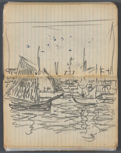 Cuaderno de bocetos, página 056 57: Vista de veleros de Maurice Prendergast