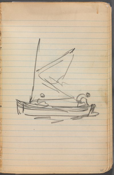 Cuaderno de bocetos, página 085: Velero con dos figuras de Maurice Prendergast
