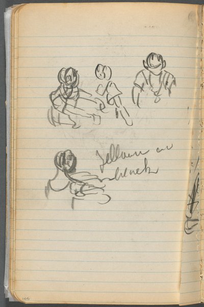 Cuaderno de bocetos, página 100: Figuras con notas de Maurice Prendergast