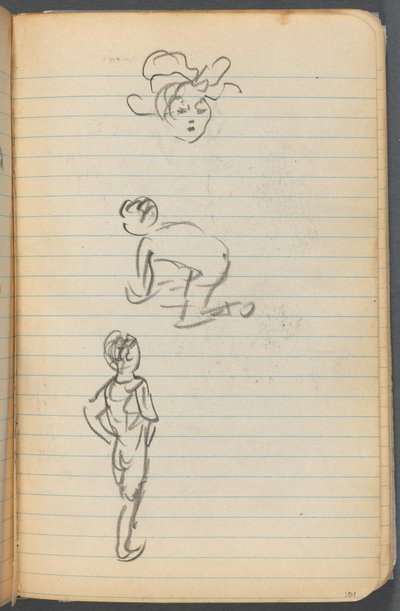 Cuaderno de bocetos, página 101: Tres figuras de Maurice Prendergast