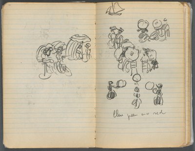 Cuaderno de bocetos, página 110 111: Estudio para Figuras en una playa de Maurice Prendergast