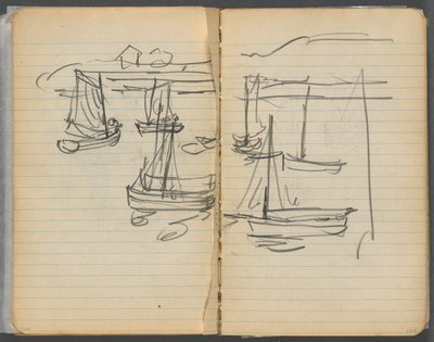 Cuaderno de bocetos, páginas 124 y 125: Veleros de Maurice Prendergast