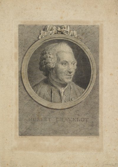 Hubert Gravelot, grabado por Jean Massard el Viejo de Maurice Quentin de La Tour
