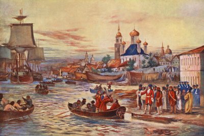 Los preparativos navales de Pedro el Grande (litografía en color) de Maurice Randall