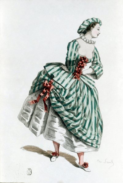 Traje y máscara de Colombina en 1855, personaje femenino en la commedia dell