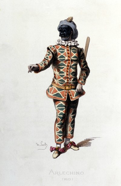 Arlequín en 1671. Maurice Sand "Máscaras y Bufones" París siglo XIX. (Maurice Sand era hijo de George Sand). de Maurice Sand