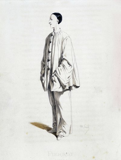 Pierrot de “Máscaras y bufones” (comedia italiana), texto y dibujos por Maurice Sand, grabados por A. Manceau, prefacio por Georges Sand, París, Michel Lévy Frères de Maurice Sand