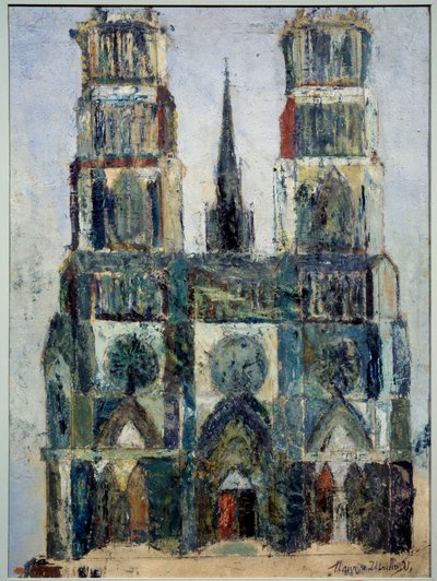 Gran catedral o Catedral de Orleans, c. 1913 (óleo sobre contrachapado de parqué) de Maurice Utrillo