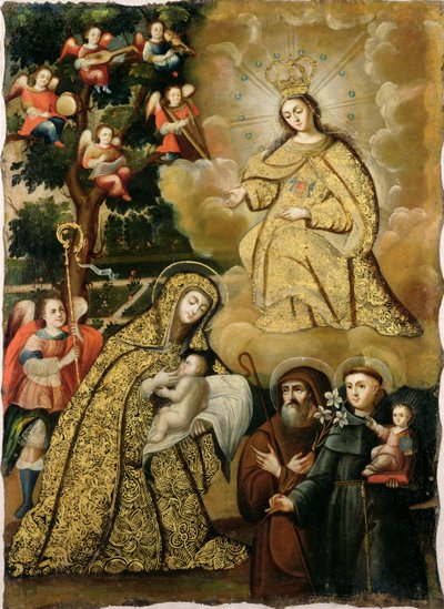 Visión de la Virgen como Nuestra Señora de la Misericordia con tres santos de Mauricio school of Garcia