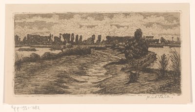 Camino a través del paisaje con charcos de Maurits van der Valk (signed by artist)