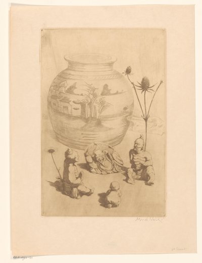 Jarrón chino con cuatro pequeñas estatuas de Maurits van der Valk