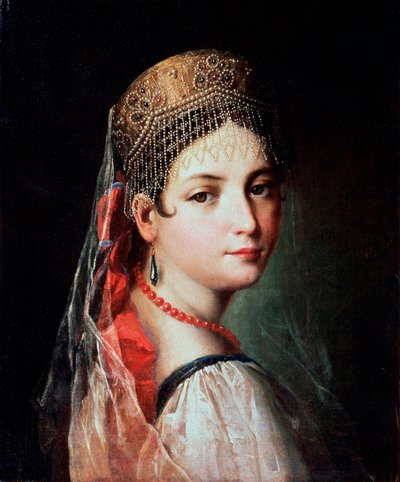 Retrato de una joven con Sarafan y Kokoshnik, 1820s de Mauro Gandolfi