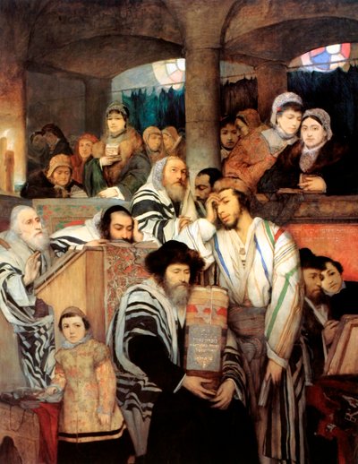 Judíos rezando en la sinagoga en Yom Kipur, 1878 de Maurycy Gottlieb